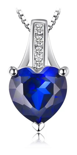 Imagen 1 de 6 de Collar Cadena Para Mujer Zafiro Azul Corazón Plata 925