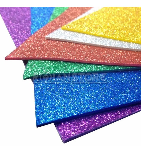 Planchas Goma Eva Brillo Glitter 2mm 60x40 Cm X 10u Surtido!