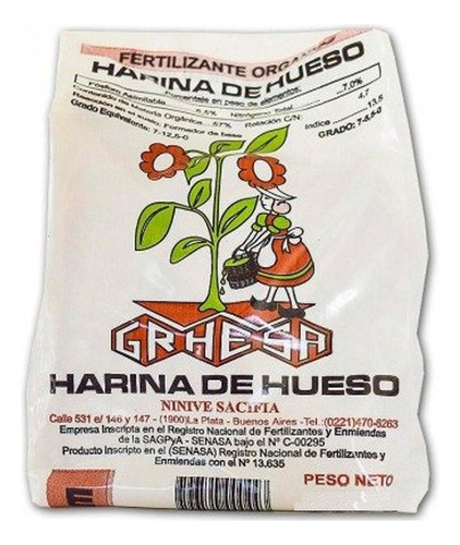 Harina De Hueso 1 Kg Fertilizante Natural Floración Grhesa