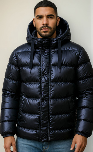 Campera Puffer Semi Larga Abrigo Tendencia Hombre