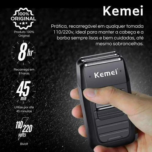 Barbeador Shaver Elétrico Sem Fio Kemei 2 Lâminas Km-1102: