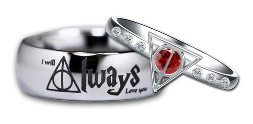 Par Anillos Harry Potter Plata .925 Baño Oro Blanc Reliquias