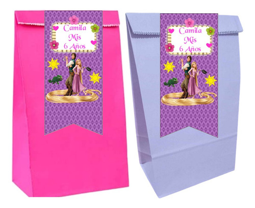 Combo Cotillón 15 Bolsitas Stickers Banderín Rapunzel