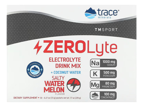 Trace Minerals Zero Lyte Electrolitos En Polvo 30pz/7.3g Sabor Sandía