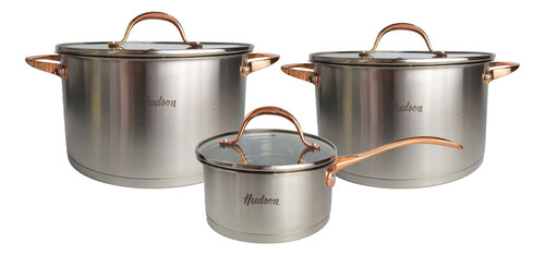 Set 3 Ollas Cacerolas Hudson Acero Inox Golden Induccion Bz3 Color Acero Golden