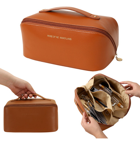 Necessaire Feminina Maquiagem Viagem Bolsa Organizador Couro