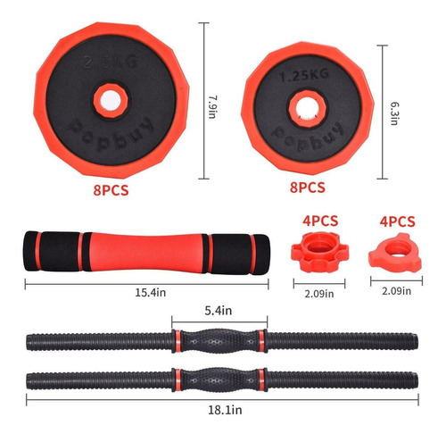 Imagen 8 de 9 de Set Juego Pesas De 30kg, 2 Mancuernas + 1 Extensión De Barra