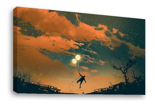 Cuadro Decorativo Canvas Hombre Volando Globo Atardecer