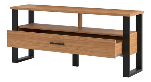 Rack TV Up To 55 cm, estilo industrial, 1 cajón, color F41 Beans, negro y crema
