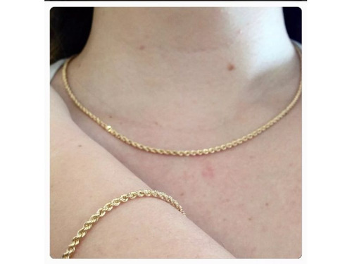 Conjunto Corda Torcido + Pulseira 3mm Ouro 18k