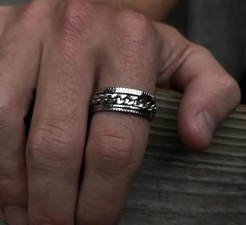 Anillo Acero Inoxidable Con Spin Cadena Cubana