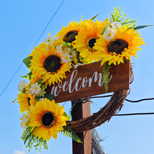 Simulación: Corona De Girasoles, Decoración De Puerta De Bie