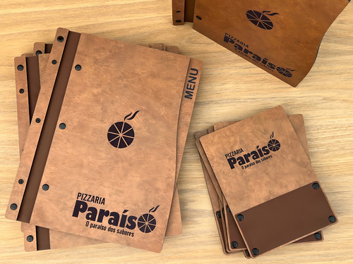 05 Cardápios Personalizados A4 Hotéis Restaurante Lanchonete Cor Mdf Madeirado