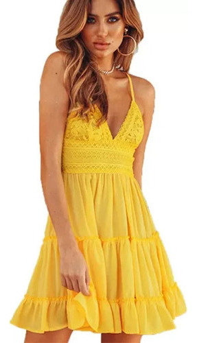 Vestido Playa Sexy Mujer Cuello En V Halter Bowknot