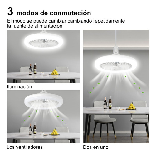 Lámpara De Ventilador 3 Velocidades Foco Led 30 W De Plást 26 Cm Blanco