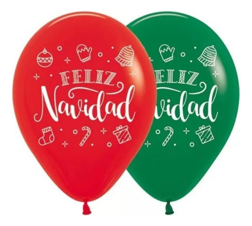 Globos Bombas Impresas R12 Mate Navidad Verde Rojo X20u 30cm