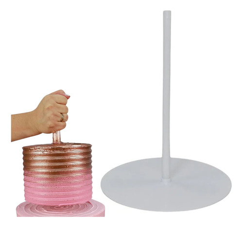 Guindaste Bolo De Andar 16cm Disco E Vara Confeitaria Branco