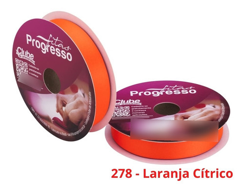 Fita Cetim Nº5 22 Mm Rolo Com 50 Metros Progresso Cor 278 - Laranja Cítrico