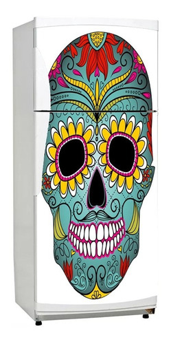 Vinilo Decorativo Heladera 50x100cm Calavera Mexicana M5