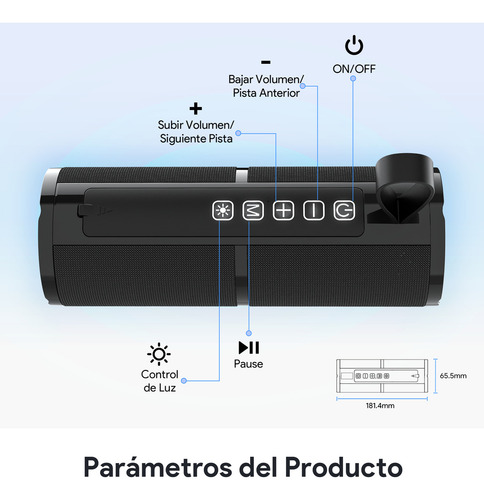 Bocina Inalámbrica Bluetooth 5.1 Fm Micro Sd Luz Rgb Tipo C Negro