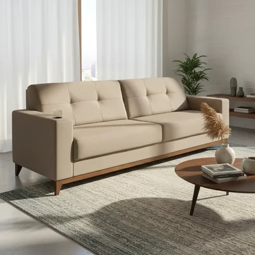 Sofá 4 Lugares Herval Safira, Entrada Usb, Suede Marrom Desenho do tecido Liso