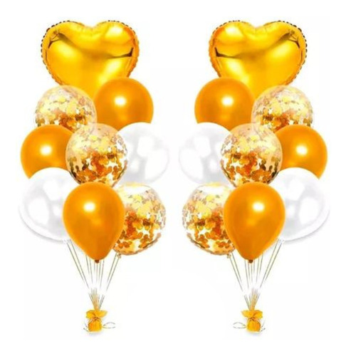 Bouquet Dorado/blanco Love De 9 Globos Desinflado, Comple