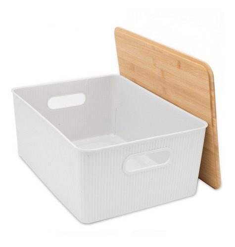 Imagen 2 de 4 de Set X2 Canasto Organizador Plastico Con Tapa Bambu 16 L Rect