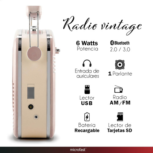 Imagen 3 de 9 de Radio Parlante Bluetooth Vintage Am/fm Portátil Recargable