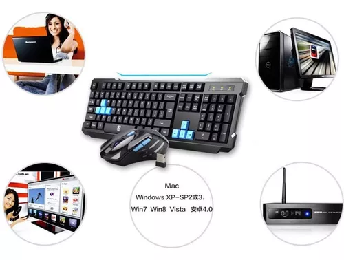 Teclado inalámbrico para juegos multimedia impermeable de 2,4 GHz con ratón  ergonómico inalámbrico USB, control DPI para ordenador de sobremesa, color