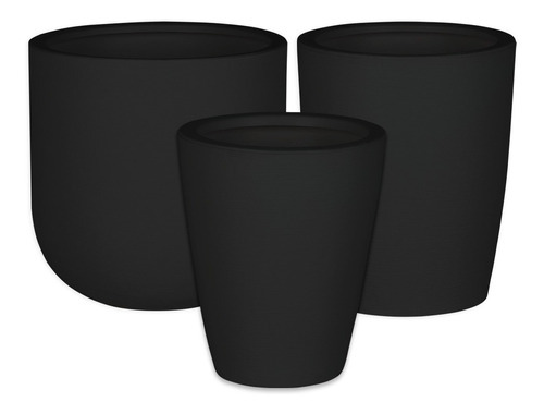 Kit 3 Vasos Planta Variados Polietileno Varanda Jardim Cd14 Cor Preto