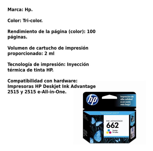 Imagen 7 de 8 de Kit Cartuchos De Tinta Hp 662 Original Negro Y Tricolor