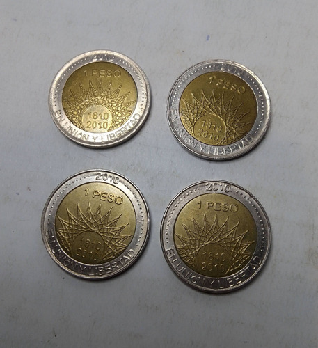Monedas Bicentenario 1 Peso Año 2010 . Lote X4 (Usado)