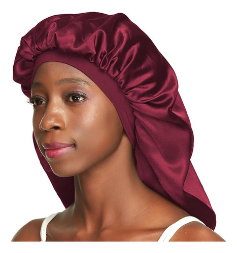 Gorro De Dormir De Satén De Doble Capa Para Cabello Largo Rojo Talla Única