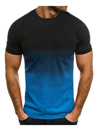 Camiseta Delgada U Para Hombre, Color En Contraste, Degradad