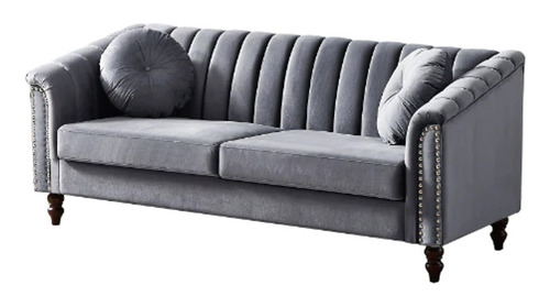 Mueble Sofa Karol Lino Gris Para 3 Personas Madera De Pino