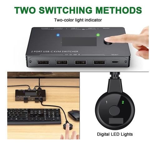 Conmutador Kvm Usb-c/hdmi(usb-c) 2 En 1 Salida 4k Usb Hdmi