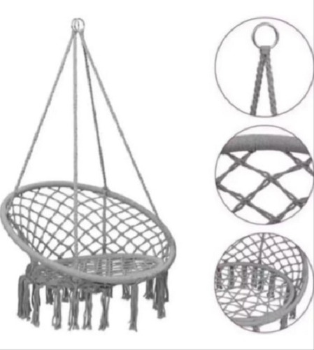 Silla Colgante Muna Tejita De Borlas Unicolor Gris