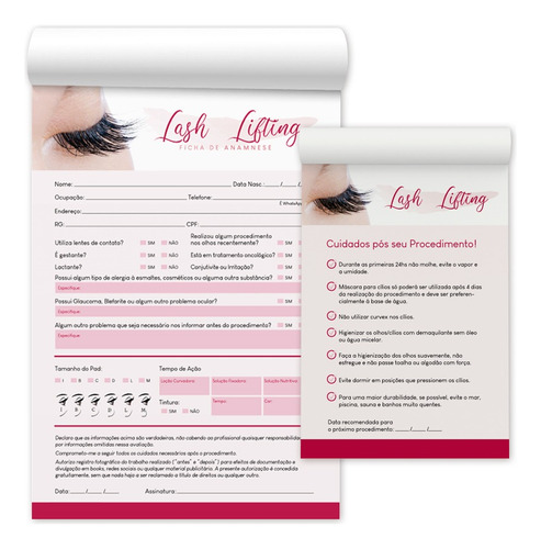 1 Kit Ficha Anamnese De Lash Lifting + Bloco Cuidados