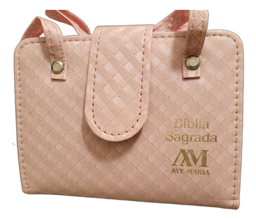 Bíblia Sagrada Católica Pequena Com Alça Estilo Bolsa Na Cor Rosa Editora Ave Maria