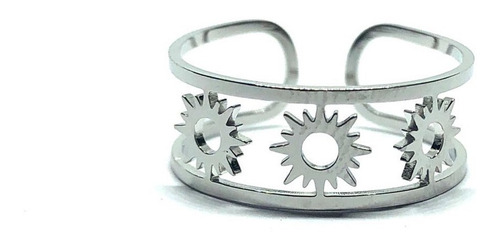 Imagen 1 de 1 de Anillo Acero Inoxidable Plateado Sol Medida Ajustable