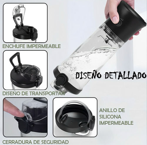 Vaso Licuadora Portatil Recargable Usb 600ml 1800rpm Negro