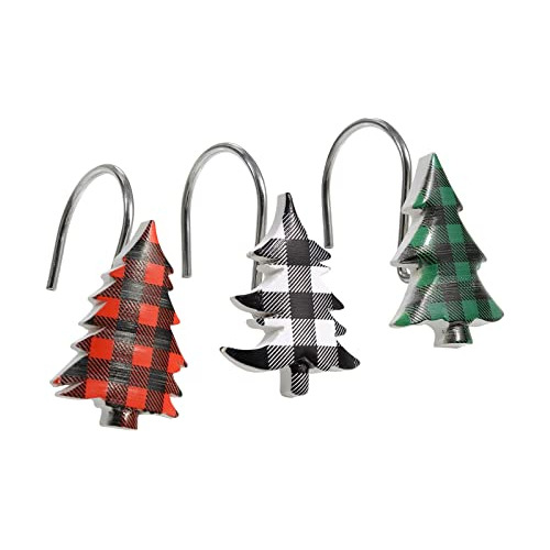 Ganchos De Cortina De Ducha Buffalo Plaid Árbol De Nav...