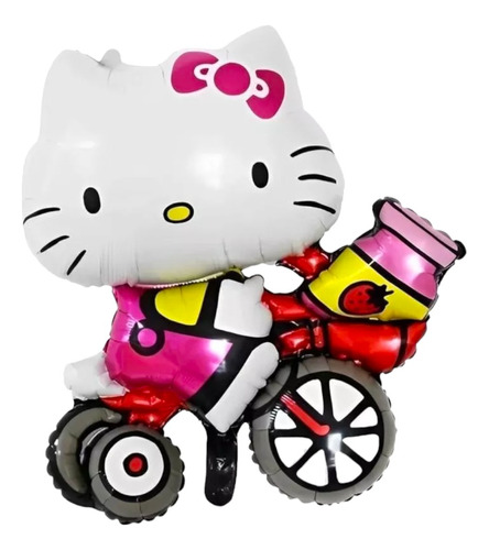 5 Globos Metalicos De 61 Cm, Hello Kitty En Bicicleta