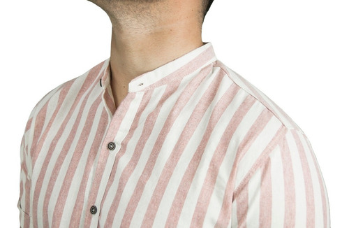 Camisa Casual De Hombre Manga Larga Rayas Cuello Mao