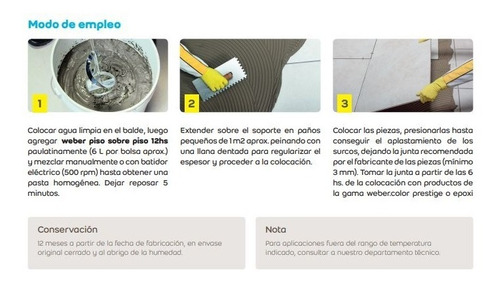 Imagen 6 de 7 de Weber Piso Sobre Piso 12 Hrs X 30kg Adhesivo Weber.col