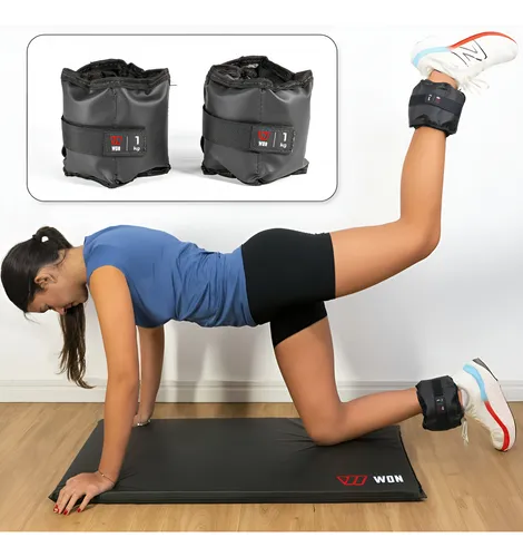Par Caneleira Tornozeleira de Peso 1 kg WON Preto Fitness Academi...