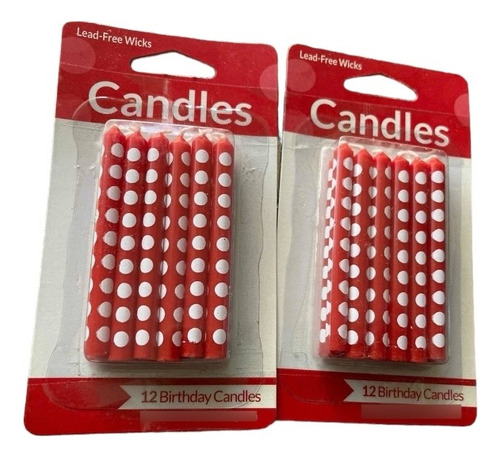 Velas De Cumpleaños Rojas Con Puntos Blancos