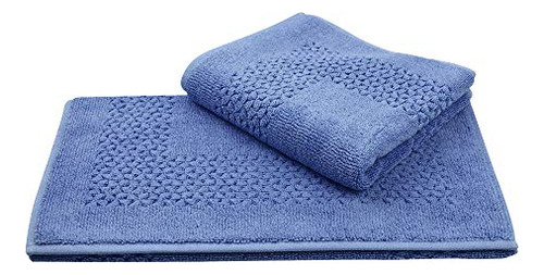 Juego De 2 Alfombras De Baño 100% Algodón Azul Oscuro