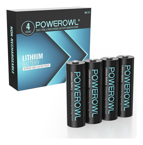 Powerowl Baterias Aa De Litio, 4 Unidades, 1.5 V De Alta Cap