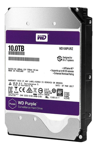 Disco rígido interno Western Digital WD Purple WD100PURZ 10TB roxo